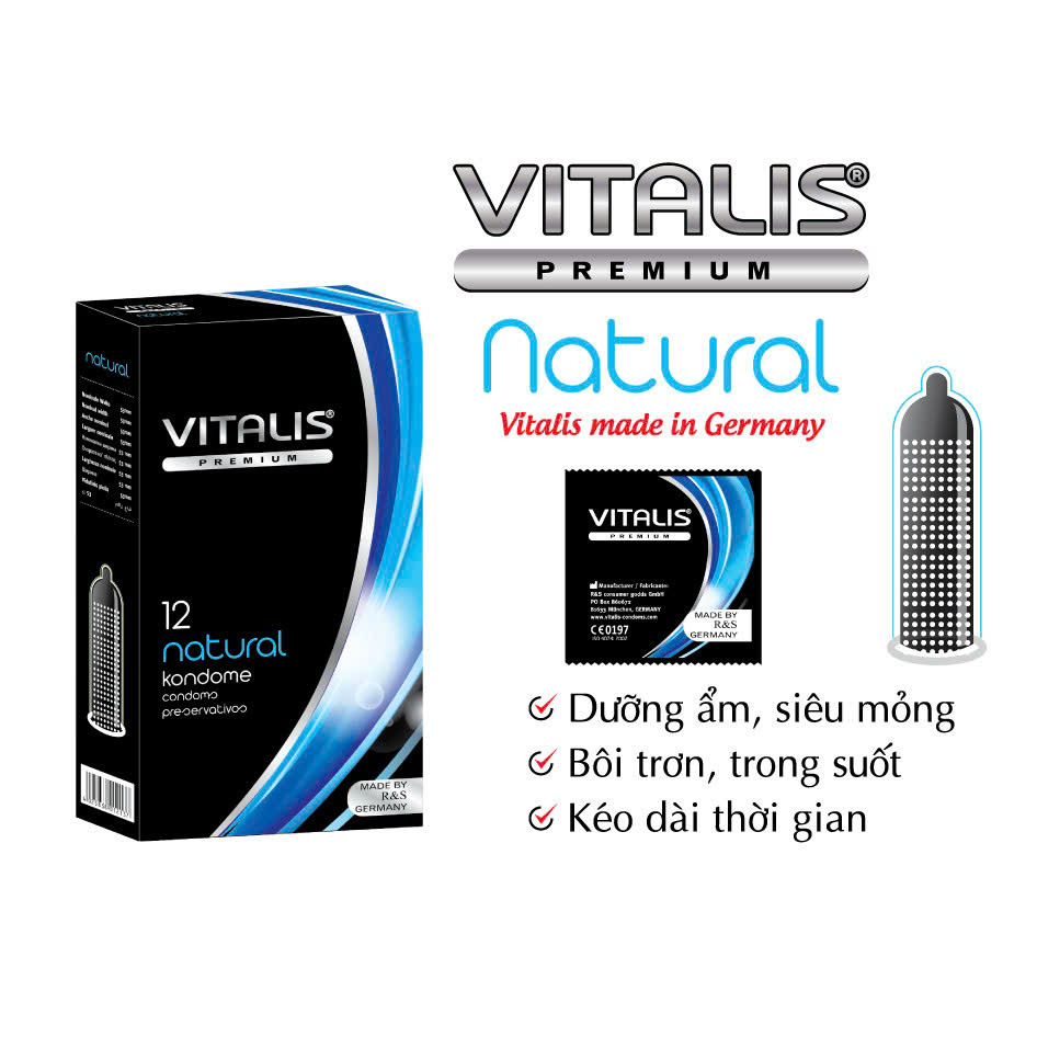 Bao cao su Vitalis Natural Hộp 12 cái                                        Bao cao su Vitalis Natural Hộp 12 cái gân gai